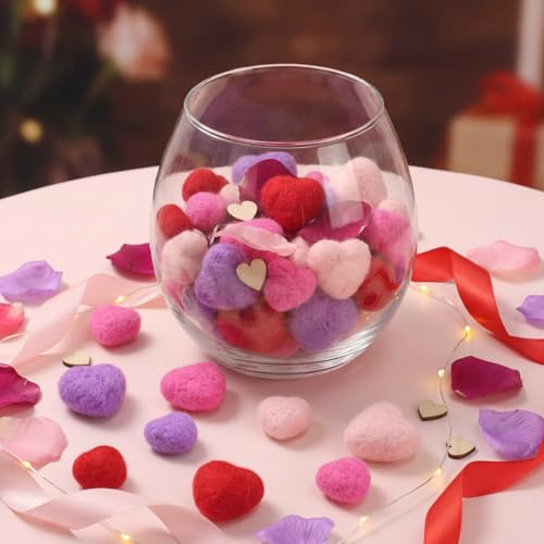 Geosar 24 Pcs Valentines Day Vase Filler Felt Heart Bowl Filler for Crafts Heart Shape Vase Fillers Pom Pom Balls Ornaments for DIY Crafts Home Valentines Decor(1.2inch,1.6inch,Multicolor)