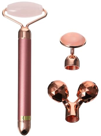 CTIRCHIU Rouleau de Jade Visage 3 Pièces Kit Massage Électrique Visage Naturel Rose Gold Anti-âge Soins Peau Détente Muscles Yeux