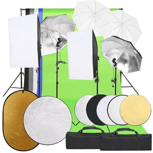 Fotostudioset med belysning, bakgrund och reflektor 70 x 50 cm, 5 500 K softbox LED dagsljuslampor, 5 färgade bakgrunder, 5-i-1 reflektor, stativ
