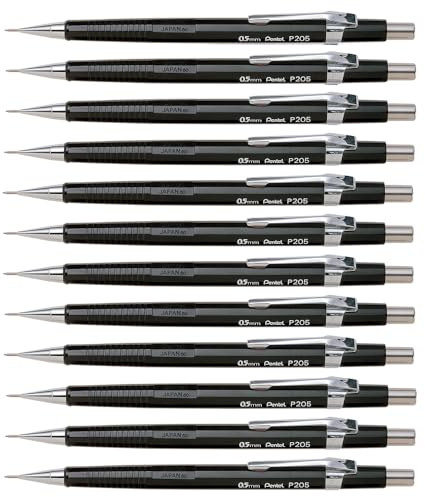 Pentel Sharp 200 P205-A Druckbleistift, 0.5 mm, Härtegrad HB, schwarz (12 Stück)
