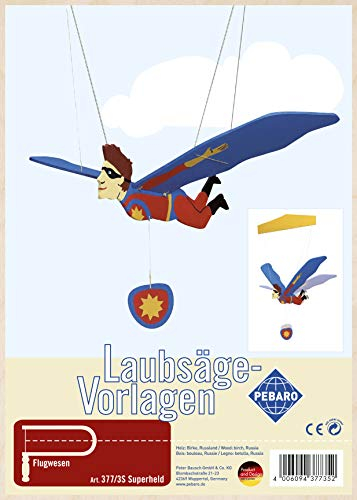 Pebaro 377/3S Laubsägevorlage Mobile Windspiel Superheld, 3mm Sperrholz DIN A 4, Motiv vorgedruckt, aussägen mit Laubsägebogen, basteln, anmalen, fertig, Laubsägen, Basteln mit Holz, Geschenkidee
