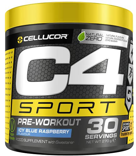 C4 Sport - Suplemento en polvo para preentrenamiento - Frambuesa azul | Bebida energética para antes de entrenar | 135 mg de cafeína + beta alanina + creatina | 30 raciones