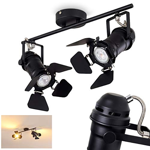 Deckenleuchte Lichinga, Deckenlampe aus Metall in Schwarz, 2-flammig, mit verstellbaren Strahlern, 2 x GU10-Fassung, moderner Spot in Filmlampen-Optik, Studioleuchte, ohne Leuchtmittel