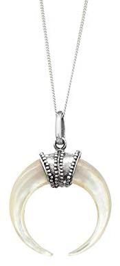 81stgeneration Colgante de Doble Cuerno de Nácar en Plata 925 con Cadena Barbada | Collar de Plata de Ley con Colgante de Media Luna Celestial | Joyería con Símbolo Cósmico | Diseño Bohemio