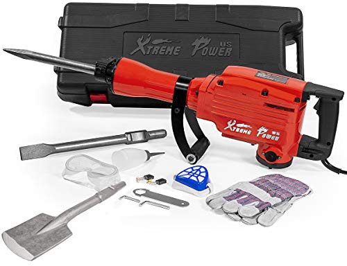 XtremepowerUS 2200W Electric Demolition Jack Hammer Concrete Floor Demo Breaker Cement Breaker Floor Drill DIY (Point Bull, Chisel & Shovel Bits) w/Carrying Case