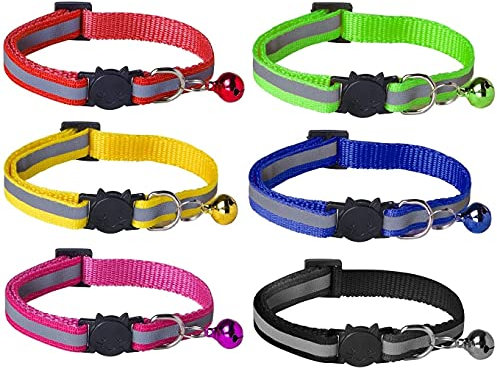 KOMUNJ Katzenhalsbänder, buntes Nylonhalsband, verstellbar, mit Glöckchen und Schnellverschluss-Schnalle, geeignet für alle Hauskatzen.