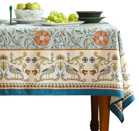 patdrea Designer French Linen Blue Tablecloth for Rectangle Table,Vintage Floral Table Cloth,Colorful Decoration Fall Cover Kitchen Dining for Thanksgiving,Tea Party,Christmas,55x79-Wensel