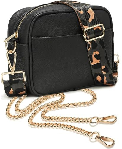 Lily England Cross Body Bag Women, Over Shoulder Bags with Adjustable Wide Strap & Chain, Versatile Crossbody Bags for Women & Ladies Handbags, Black