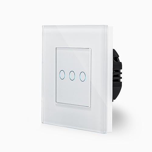POINT einfacher Touch Dimmer Lichtschalter Ein/Aus dimmbar 1-Fach im Glasrahmen in weiß 1-Weg Glas Berührungs Wandschalter zum dimmen einer Leuchte, Lampe Luxus-Time