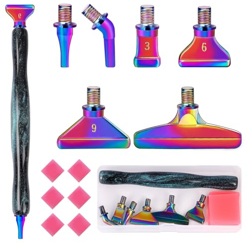 papasgix 14Pcs DIAMOND PAINTING Pens Kits, Glitter Diamond Art Metal Drill Pen Tips with Multi Replacement Pen Heads, 5D DIAMOND PAINTING Accessories Tools for DIY Craft Crystal(Green Colour)