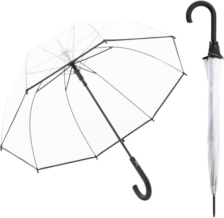 Derby Ombrello lungo Hit Lang AC trasparente – Automatico – Stabile e resistente al vento – Forma a campana, Nero, 90 cm