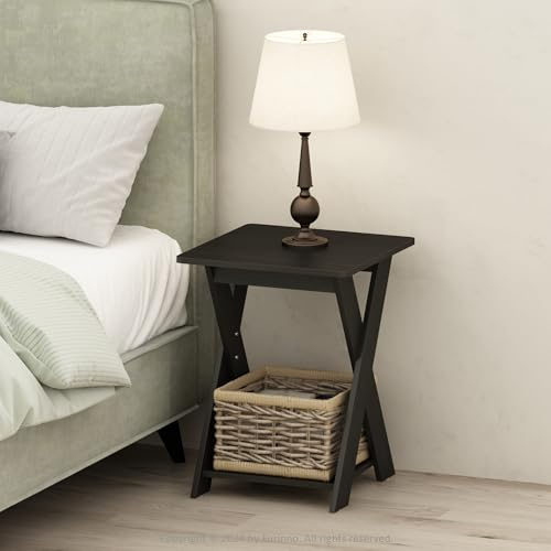 Furinno TIDUR Night Stand, Open Shelf Design X-Legs Nightstand, Criss-Crossed Bedside Table, End Table, Side Table, for Bedroom, Living Room, Espresso