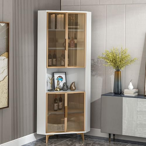 Vitrine d'angle pour salle à manger, armoire de rangement avec portes en verre, étagère cube avec capteur lumineux, boîtier en verre pour chambre à coucher, entrée, salon, couloir, blanc, taille L