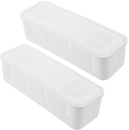 KONTONTY 2pezzi Scatola Copri Fili Bianco Con Coperchio Ventilato Organizer Per Gestione Cavi e Presa Alimentazione Contenitore Antipolvere e Resistente Per Fili e Ciabatte Elettriche