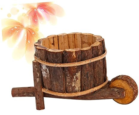 Gatuida Carrello in legno carnoso rustico fioriera a carriola pentola all'aperto arredamento della ruota da giardino impostore carro vasi da fiori per fioriere carriola decorativa Di legno