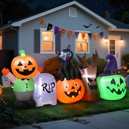 Wothfav 250CM Hinchable Decoracione de Halloween - Inflables Calabazas Decorativas con Gato Negro y Luces LED integradas Halloween Decoracion Exterior para Césped Jardín Porche Fiesta Decoración