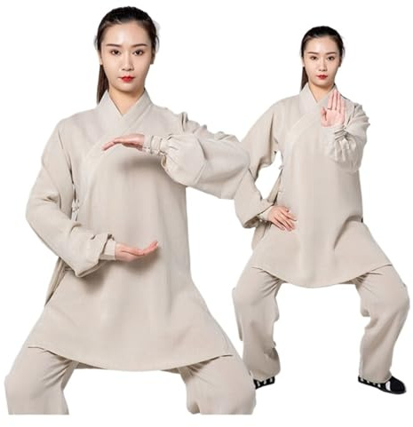 GHHZML Tai Chi Anzug Traditionelle Baumwoll-Leinen-Kleidung for Damen, Tai Chi, Kampfkunst, Uniform, Kung Fu, Oberteil und Hose(Beige,XL)