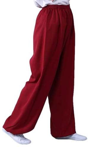 Algodón y Lino Artes Marciales Pantalones Mujeres Hombres Transpirable Kung Fu Pantalones Tai Chi Ropa Pantalones para Yoga Wing Chun con Bolsillos(Size:XXXL,Color:d)