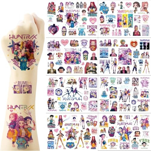 KPop Girl Movie Tatouages temporaires 8 feuilles (120 pièces), autocollants tatouages amovibles pour enfants, cadeaux de décoration pour fêtes d'anniversaire