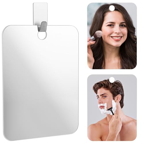 Tucnoeu 2pcs Shower Mirror Fogless for Shaving, 9.8 x 7.87in Frameless Mirror for Wall Hanging, with 2 Adhesive Hooks,Unbreakable Mirrors for for Bathroom, RV, Camping, Easy to Carry