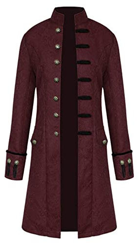 Duohropke - Giacca da uomo vittoriana industriale di alta qualità vintage in stile gotico, uniforme da trincea, a maniche lunghe, steampunk, frack con bottoni, Vino, M