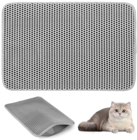 Cat Litter Mat, Double Layer Honeycomb Design, Waterproof and Urine Proof Litter Tray Mat, Non-Slip Washable EVA Material for Litter Box, Soft on Paws, Easy to Clean, 60 x 45 cm