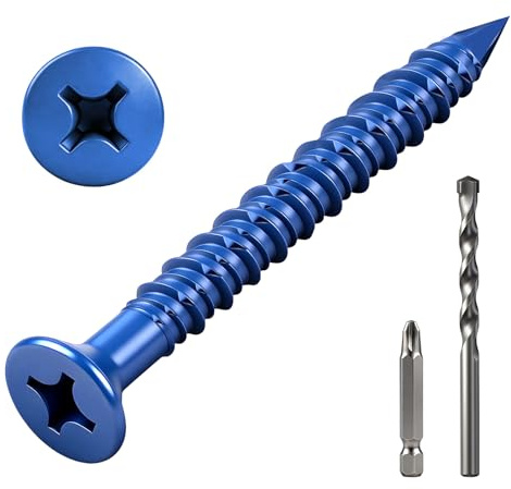 ddckj 92Pcs M5.5 x 45mm Concrete Screws Blue Flat Head Masonry Screws for Brick Wall Cement Block Wood Installation Masonry with Screwdriver Bit and Drill Bit