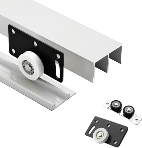 Kit binario per porta scorrevole per pannelli in legno, hardware per porta a doppio binario, sistema nascosto per armadio e armadio