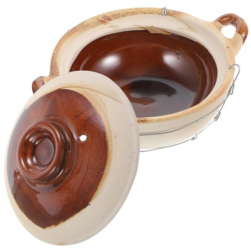 TOPPERFUN Olla de Barro Individual de 0,5l con Asa, Cazuela para Guisar Alimentos Casera, Utensilio de Cocina de Cerámica con Orificio en Tapa para Vapor, Adecuado Estilo Aleatorio
