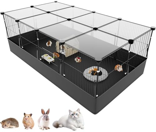 Indoor Guinea Pig Cage Indoor Rabbit Hamster Cage with Top Cover and Waterproof Bottom Liner, Pet Exercise Fence for Guinea Pig Gerbil,Ferrets Hamsters Hedgehogs