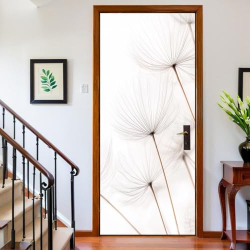 Adesivi per Porte Interne Semi Di Tarassaco 83 x 210 cm Carta da Parati Porta Autoadesiva PVC Impermeabile Bianco Poster Murale Decor Rimovibile per Soggiorno Camera Bagno