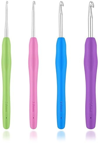 BTOPB 2/3/4/5mm Crochet Hooks Set – Ergonomic Soft Grip Handles, Smooth Aluminum Needles for Easy Knitting for Beginners & DIY Projects