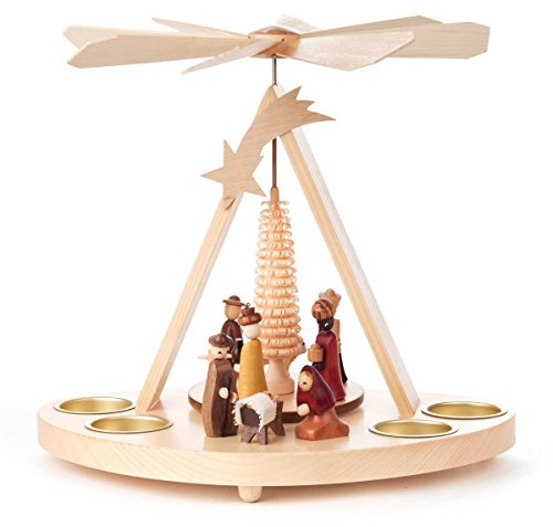 Dregeno Nativity Tea Light German Pyramid - 9 3/4 Inches Tall - Christmas Carousel