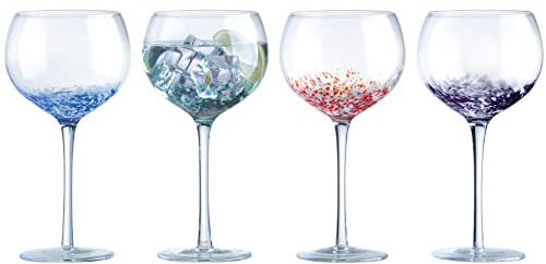 Anton Studio Designs Speckle Handmade Gin Glasses for Wine, Cocktails, or Water - 500 ml - Multi-Coloured - Set of 4 Elegant Cocktail Glasses