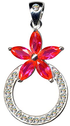 Kedja hänge stjärna/äkta silver 925 med zirkonia/jugendstil design/stenfärg: klar vit röd/modern extravagant/onlinebutik smycke/51021, Sterlingsilver 925, zirkonstenar, zirkoniumkristall strass