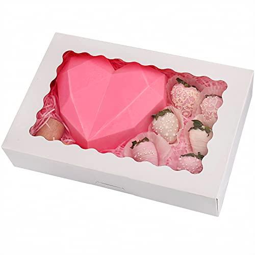 Tcoivs 20-Pack Bakery Boxes with Window, 12 x 8 x 2.5, Large White Cookie Boxes, Auto-Popup Treat Boxes for Pies, Cakes, Muffins, Donuts and Pastries