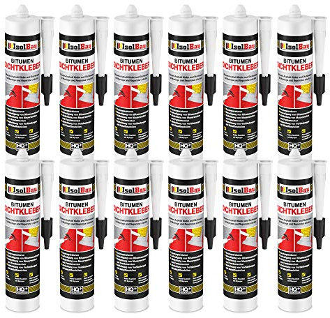 Isolbau Colle d'étanchéité bitumée - 12 x 310 ml - Colle et mastic d'étanchéité pour montage et réparation de bardeaux bitumés - Noir