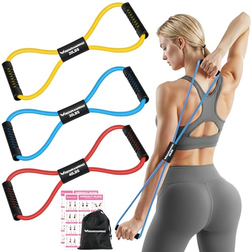 RENRANRING Figure 8 Fitness Resistance Bands with Handles - Exercise Tube Band Set of 3 for Arm and Shoulder Stretch, Rope 8 Word Elastic for Women and Men