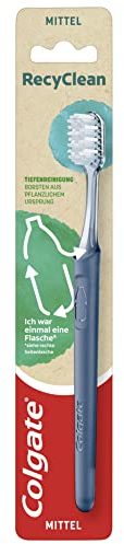 Colgate RecyClean Toothbrush, Medium, Pack of 1, Manual Toothbrush with Plant-Based Bristles and Handle Made from 100% Recycled Plastic