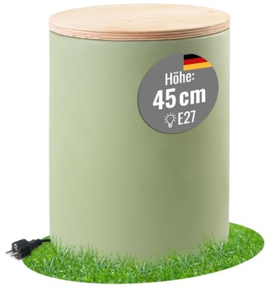 8 seasons design Beistelltisch 45 cm, Shining Drum (mint), E27, Leuchtmittel warmweiß – wetterfest – für außen und innen, inkl. Holz-Deckel (Garten, Balkon, Wohnzimmer) – Pflanzentopf, Getränkekühler