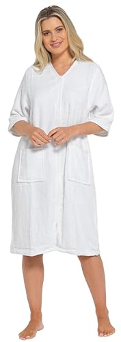 Daisy Dreamer Women's Terry Zip Through Robe 100% Cotton Towelling Dressing Gown Ladies Bath Robes, White 20-22