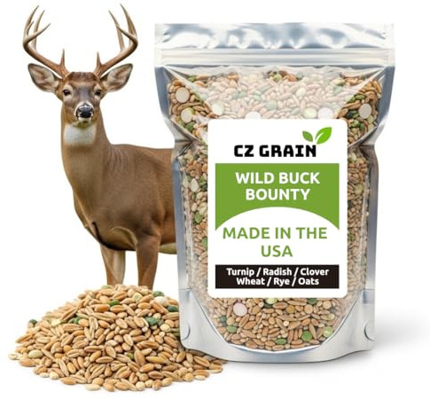 Whitetail Deer Food Plot Seed | Buffalo Blend – Turnip, Radish, Clover, Wheat, Rye & Oats Mix | High-Protein Deer Forage | Fall & Winter Food Plot Seed for Hunting & Wildlife Growth (8 Pounds)