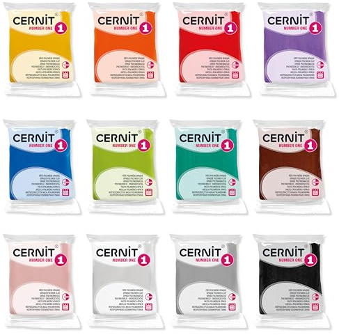CERNIT CE0900012K01C - Confezione da 12 rotoli di pasta polimerica, colori primari e secondari, pasta modellabile da cuocere n. 1, 12 colori diversi, blocchi da 56 g, fai da te, adulti, creazioni