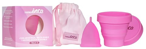 FARMA INCA Coupe menstruelle en silicone à usage médical, hypoallergénique, 100% sûr - Facile à utiliser - Jusqu'à 12 heures de protection - Housse de transport incluse (S - Avec stérilisateur)