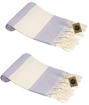 Juego de 2 toallas de mano turcas para cocina y baño, 50x100 cm, 20x40 pulgadas, toalla decorativa peshtemal absorbente prelavada para cara, manos, cabello, paño de cocina, paño de cocina (lila)