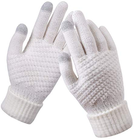 BSLVWG Frauen Winter Touchscreen Handschuhe Warme Strickhandschuhe Thermische Handschuhe Anzug für Laufen Fahren Radfahren Arbeiten Wandern Skifahren (weiß)
