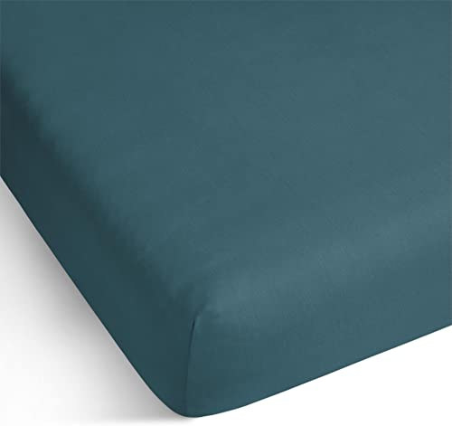 normani Weiches Spannbettlaken aus 100% Bio-Baumwolle - atmungsaktives Spannbetttuch Betttuch mit 35 cm Steghöhe Farbe Petrol Größe 90-100 x 200 x 35 cm