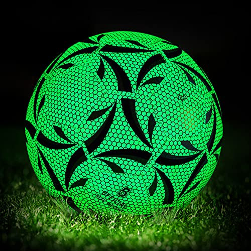 UOTO Reflective Football, Luminous Football, Glowing Soccer Ball Size 4/5 Standard Practice Training Football, Glow in The Dark by Light Reflect (Size 5)