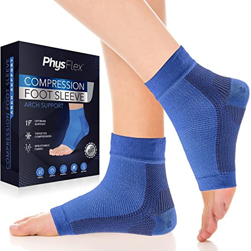 PhysFlex Compression Socks for Plantar Fasciitis, Achilles Tendonitis Relief - (1 Pair) Ankle Compression Sleeve for Heel Spurs, Foot Swelling & Fatigue - Arch Support Brace for Everyday Use