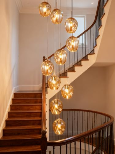 Lámpara de araña de 10 bolas de Cristal,Lamparas Decorativa Colgantes largas en espiral De Escaleras Interior de longitud ajustable,luces de techo modernas para Utilizadas En Salon,Comedor Iluminacion